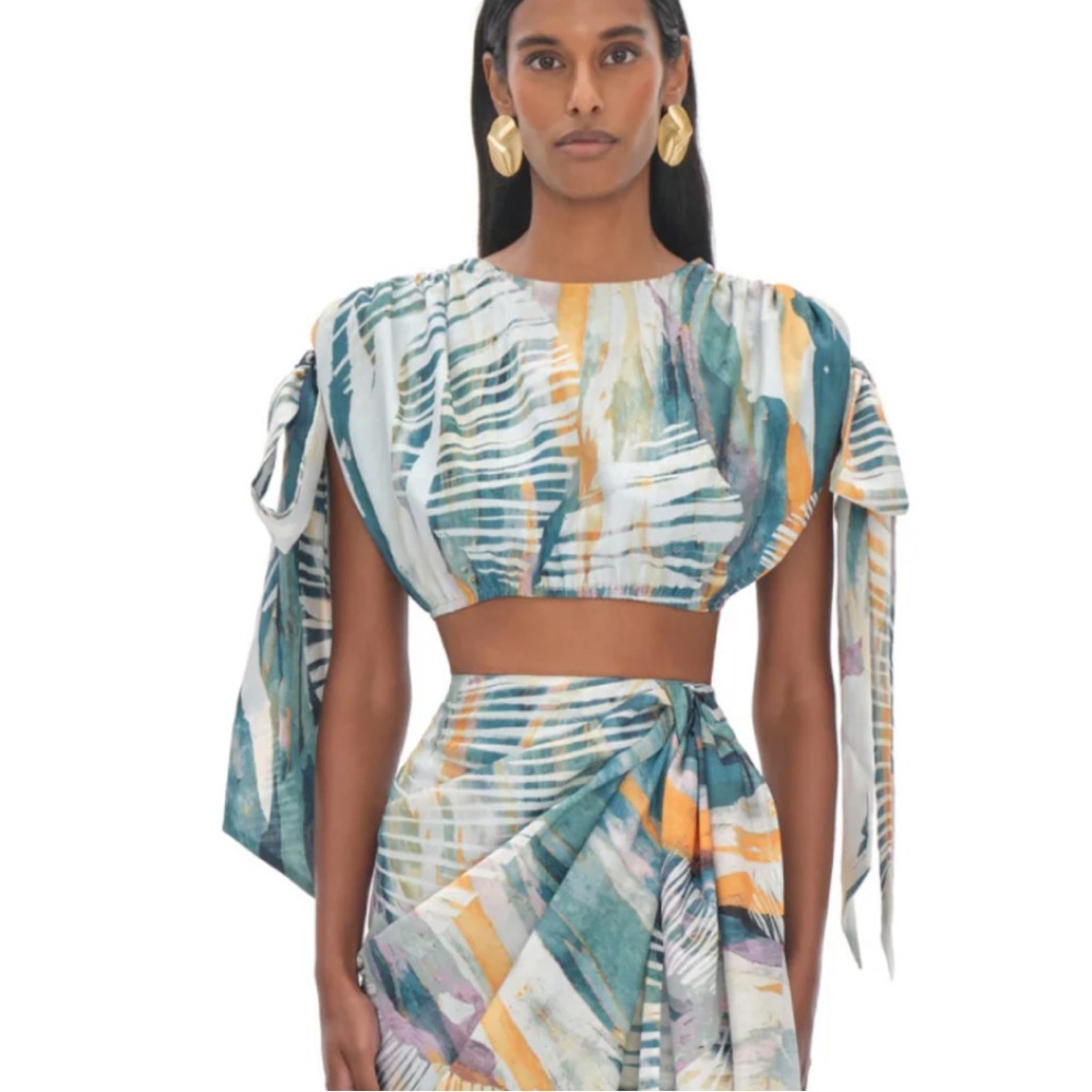 Andrea Iyamah Halima Cropped Top Abstract Bark Print NWT Size Small